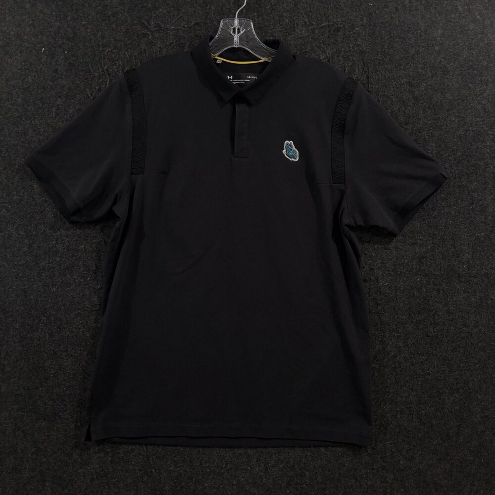Under Armour Curry Spash Icon Polo Shirt Men's Large Black Fitted Logo Knit